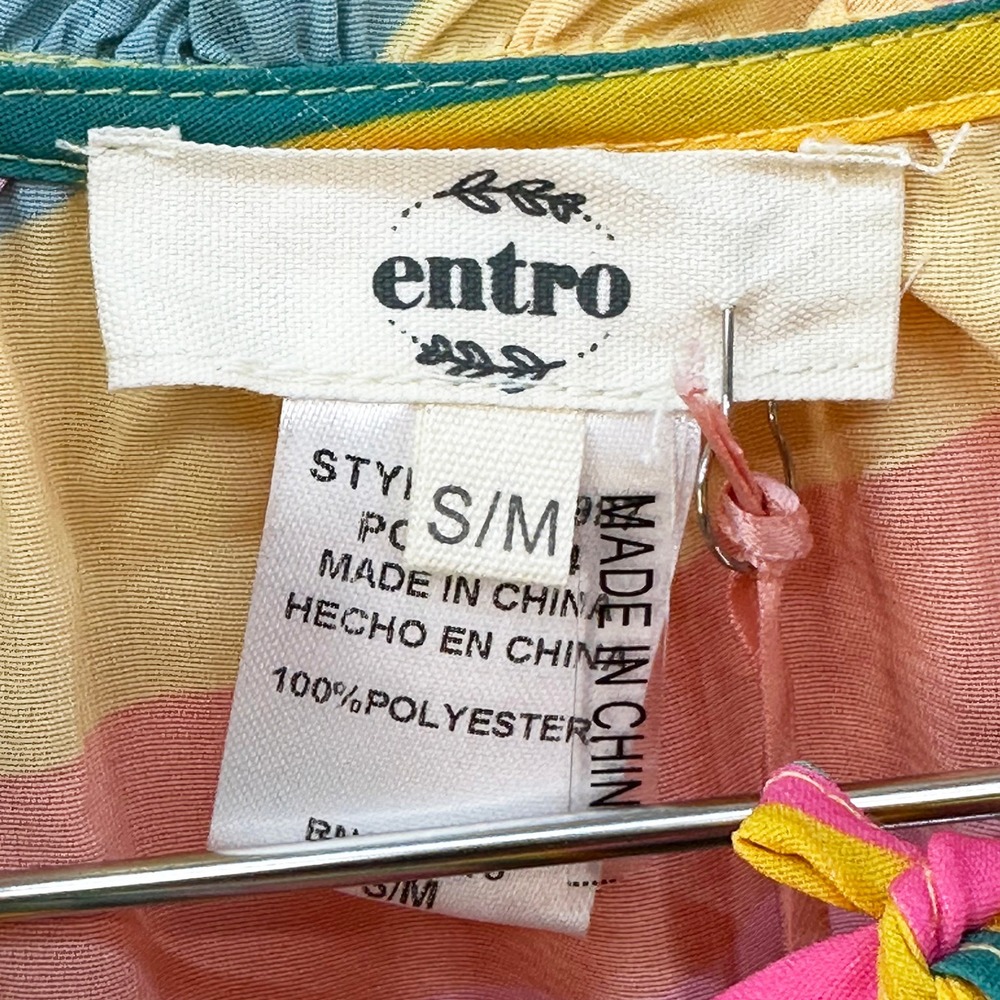 ENTRO Retro Print Ruffle Blouse NWT • Small • pink yellow green • bright funky - Picture 6 of 7